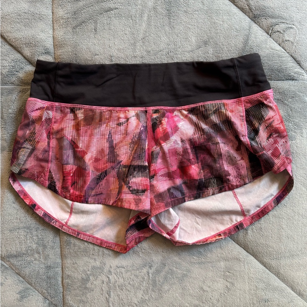 Lululemon Athletica Black and Pink Patterned Athletic Shorts